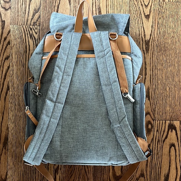 Grey and Leather diaper bag with striped lining - Picture 5 of 8